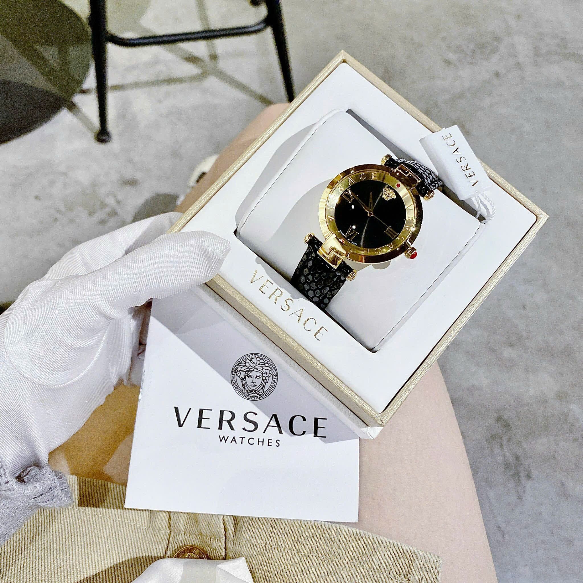 Đồng Hồ Versace Revive |Nữ Giới |Vàng Gold |Tráng Gương |Dây Da Đen |Máy Pin (Quartz) |Size 35mm |donghogiatot.vn