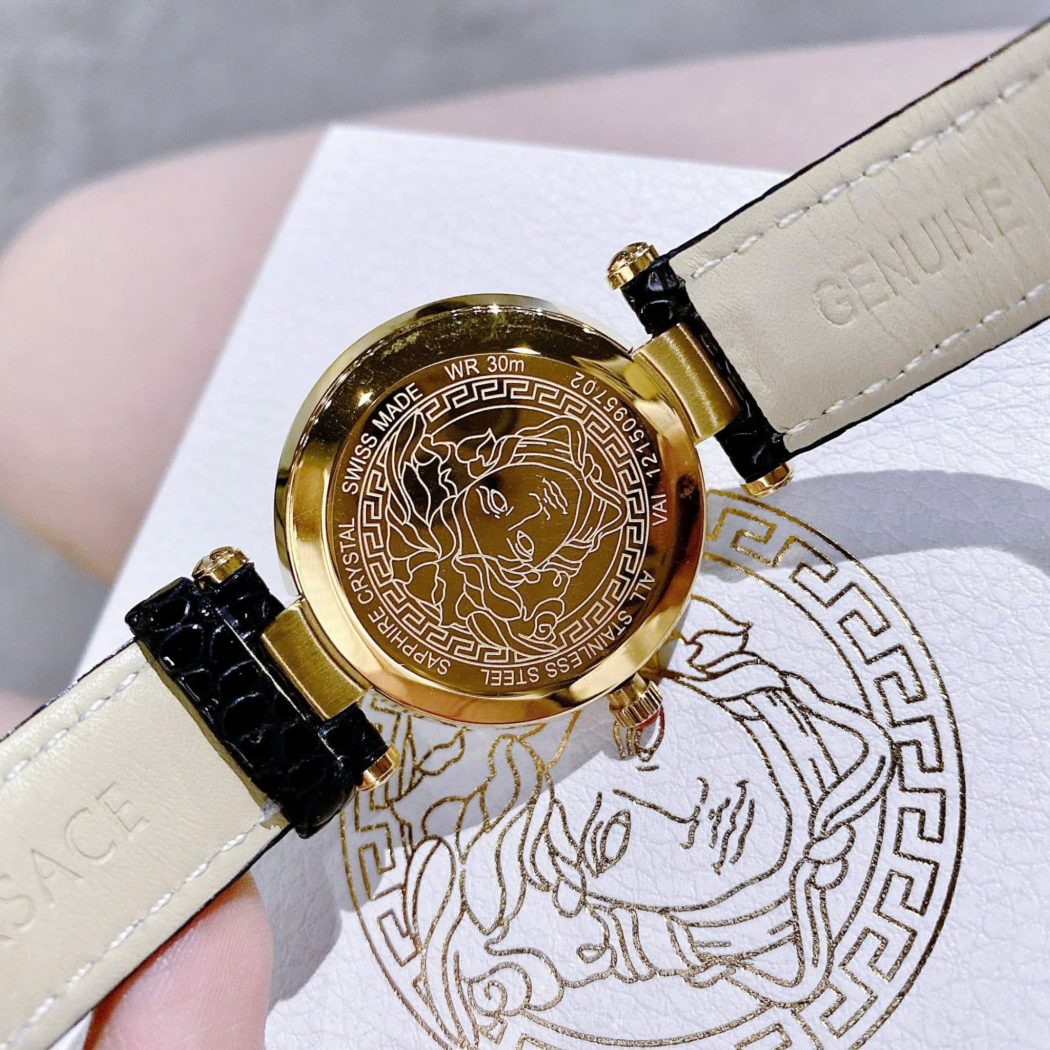 Đồng Hồ Versace Revive |Nữ Giới |Mặt Vàng |Tráng Gương |Dây Da Đen |Máy Pin (Quartz) |Size 35mm |donghogiatot.vn