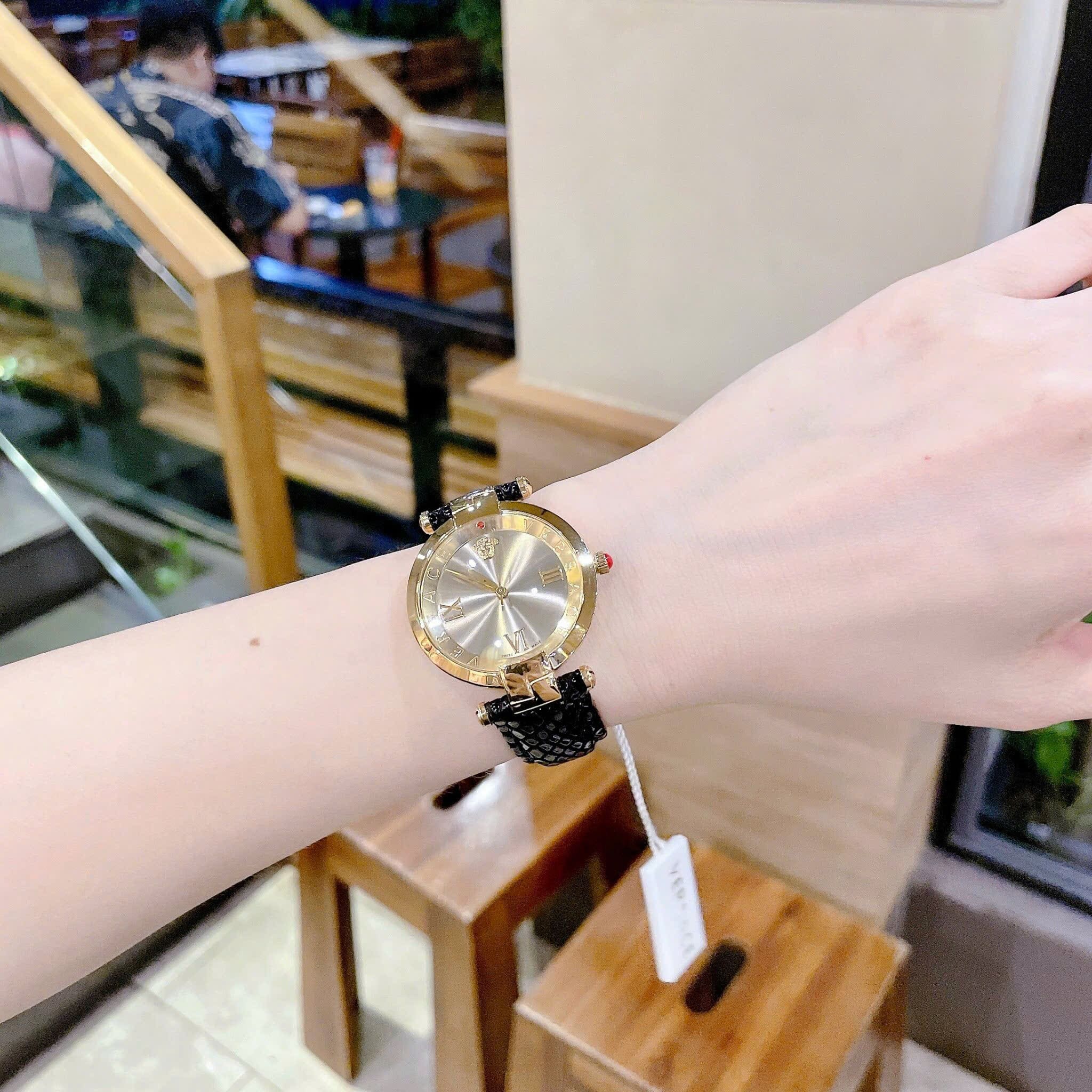 Đồng Hồ Versace Revive |Nữ Giới |Mặt Xám |Tráng Gương |Dây Da Đen |Máy Pin (Quartz) |Size 35mm |donghogiatot.vn