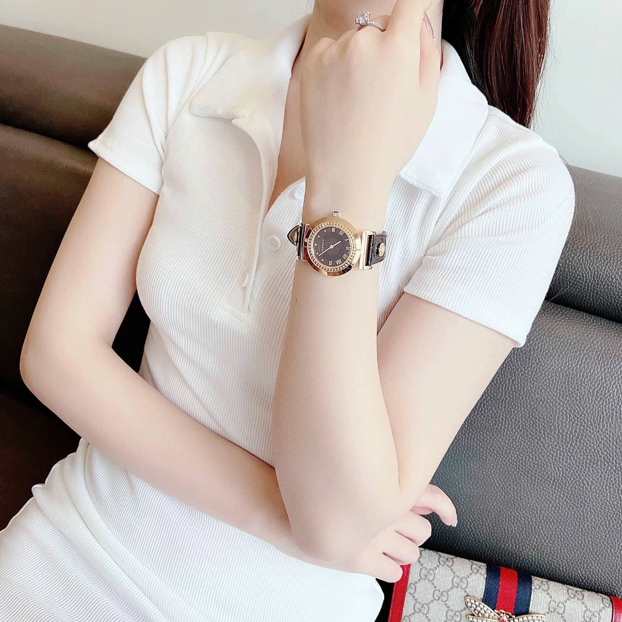 Đồng Hồ Versace Vanity |Nữ Giới |Vàng Gold |Dây Da Màu Đen |Máy Pin (Quartz) |Size 35mm |donghogiatot.vn