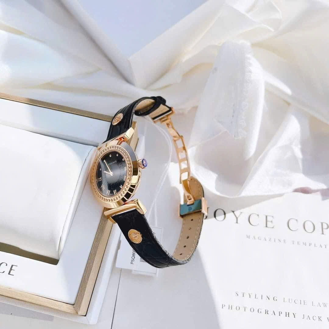 Đồng Hồ Versace Vanity |Nữ Giới |Vàng Gold |Dây Da Màu Đen |Máy Pin (Quartz) |Size 35mm |donghogiatot.vn