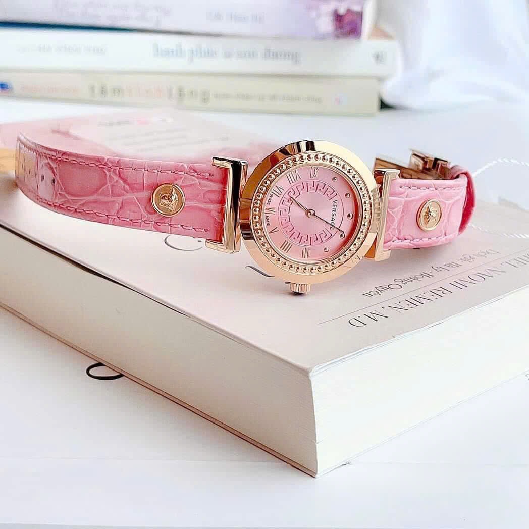 Đồng Hồ Versace Vanity |Nữ Giới |Vàng Gold |Dây Da Màu Hồng |Máy Pin (Quartz) |Size 35mm |donghogiatot.vn