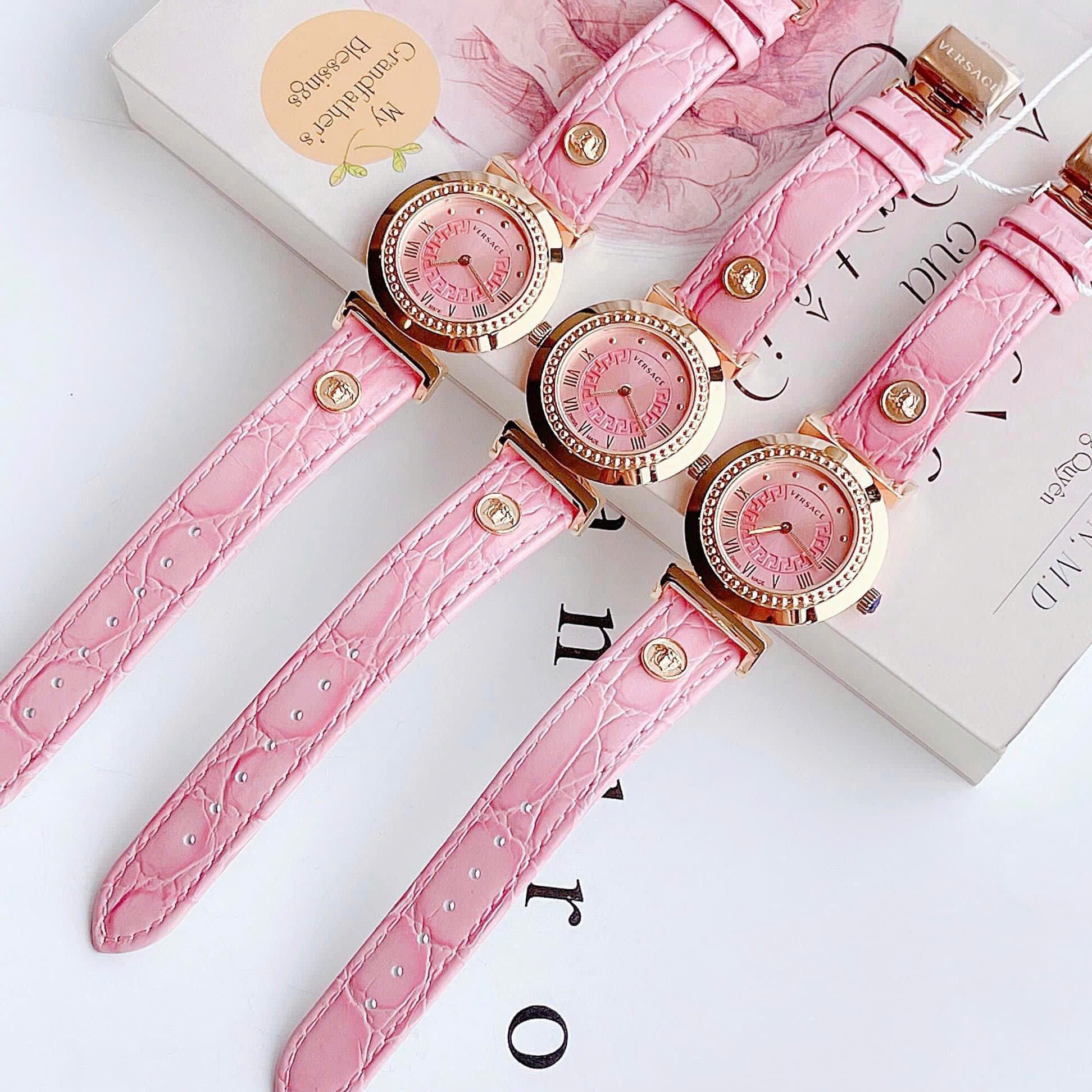 Đồng Hồ Versace Vanity |Nữ Giới |Vàng Gold |Dây Da Màu Hồng |Máy Pin (Quartz) |Size 35mm |donghogiatot.vn