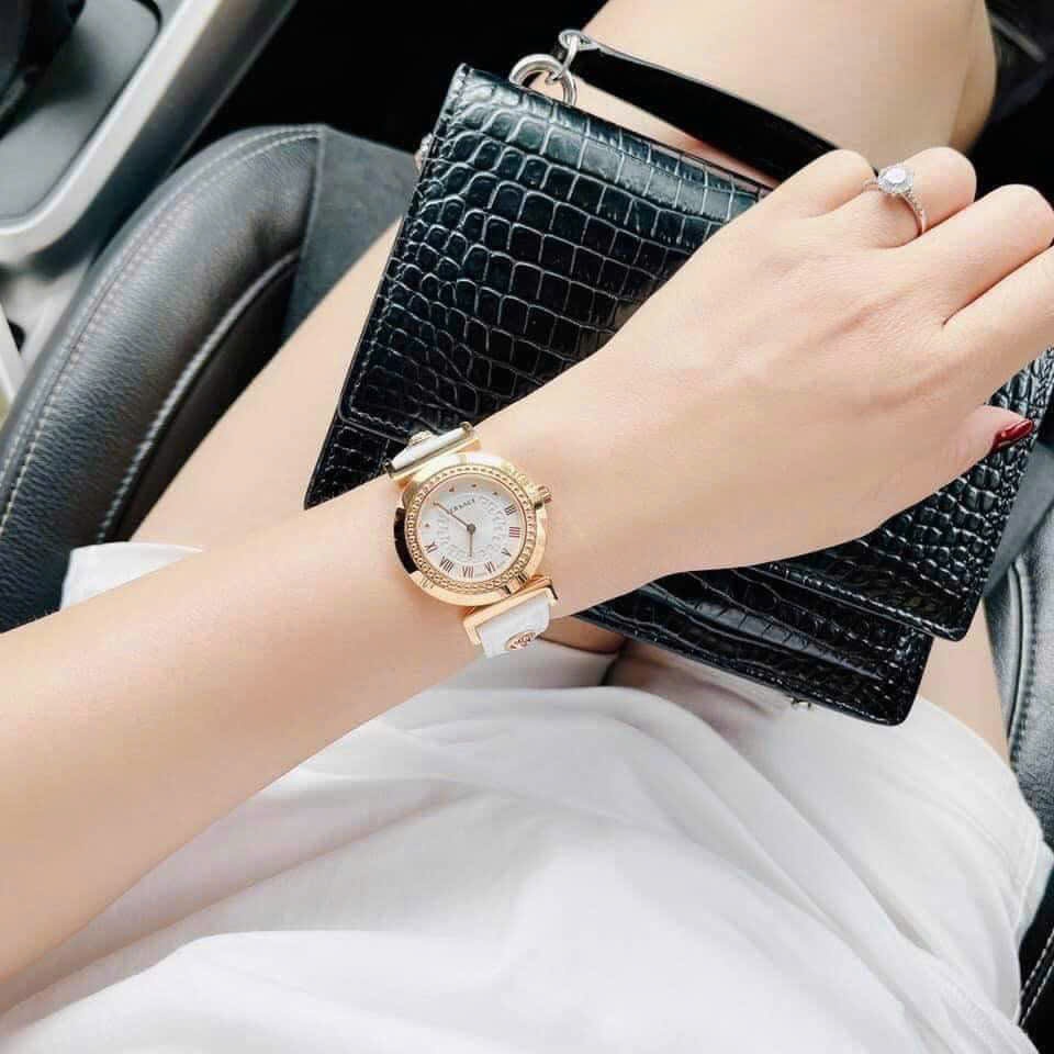 Đồng Hồ Versace Vanity |Nữ Giới |Vàng Gold |Dây Da Màu Trắng |Máy Pin (Quartz) |Size 35mm |donghogiatot.vn