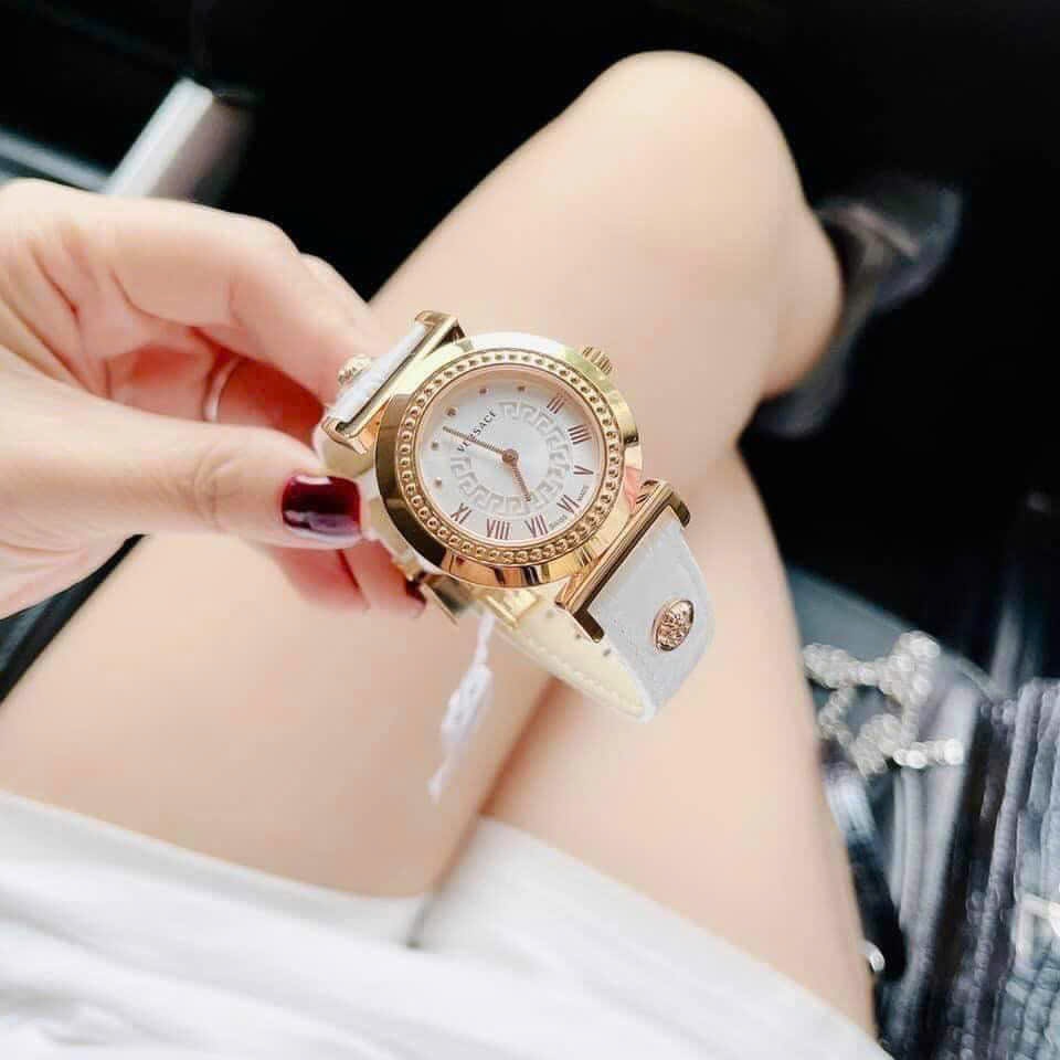 Đồng Hồ Versace Vanity |Nữ Giới |Vàng Gold |Dây Da Màu Trắng |Máy Pin (Quartz) |Size 35mm |donghogiatot.vn