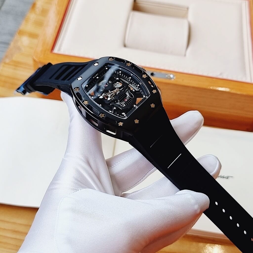 Đồng Hồ Xcer Hình Đầu Lâu |Nam Giới |Mặt Oval |Full Đen |Dây Silicone |Máy Pin (Quartz) |Size 42mm |donghogiatot.vn