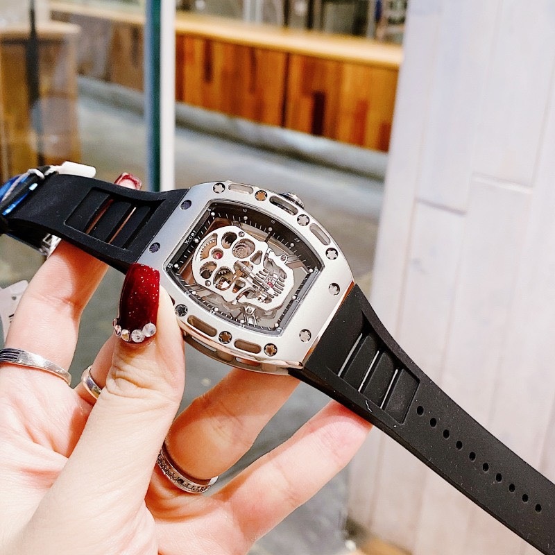 Đồng Hồ Xcer Hình Đầu Lâu |Nam Giới |Mặt Oval |Silver |Dây Cao Su Đen |Máy Pin (Quartz) |Size 42mm |donghogiatot.vn