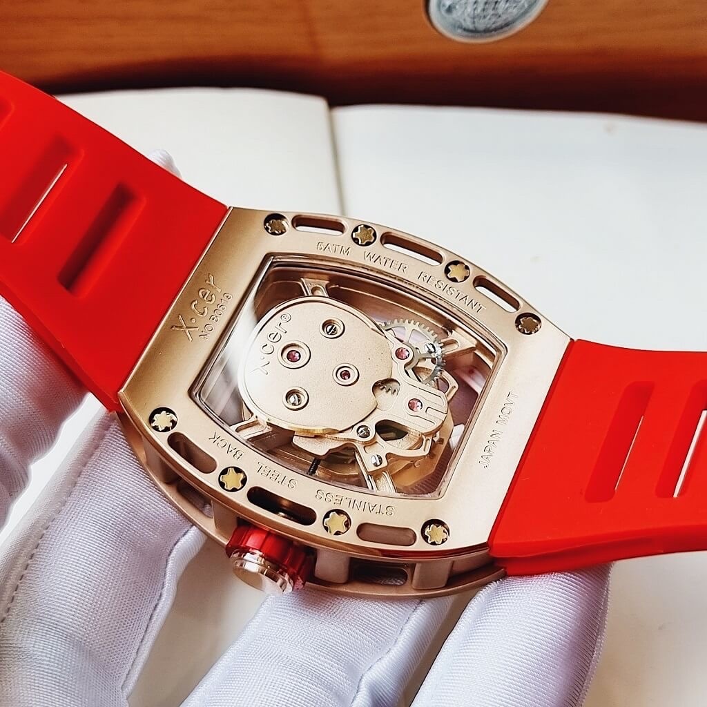 Đồng Hồ Xcer Lộ Máy |Nam Giới |Mặt Đầu Lâu |Rose Gold |Dây Cao Su Đỏ |Máy Pin (Quartz) |Size 42mm |donghogiatot.vn
