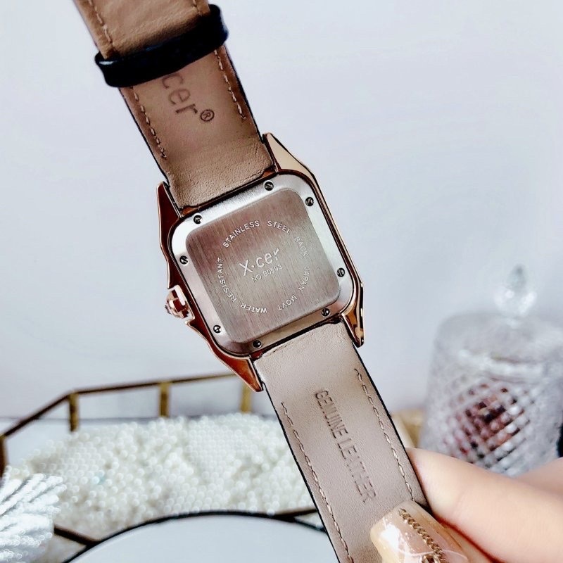 Đồng Hồ Xcer Mặt Vuông |Nữ Giới |Full Đá Swarovski |Silver |Dây Da Đen |Máy Pin (Quartz) |Size 36x36mm |donghogiatot.vn