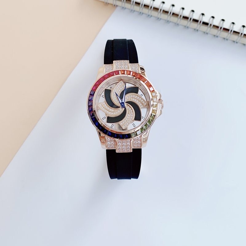 Đồng Hồ Xcer Rainbow |Nữ Giới |Mặt Xoay |Rose Gold |Dây Cao Su Đen |Máy Pin (Quartz) |Size 38mm |donghogiatot.vn