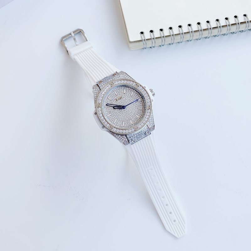 Đồng Hồ Xcer Tựa Hublot |Nữ Giới |Full Đá Silver |Dây Cao Su Trắng |Máy Pin (Quartz) |Size 34mm |donghogiatot.vn