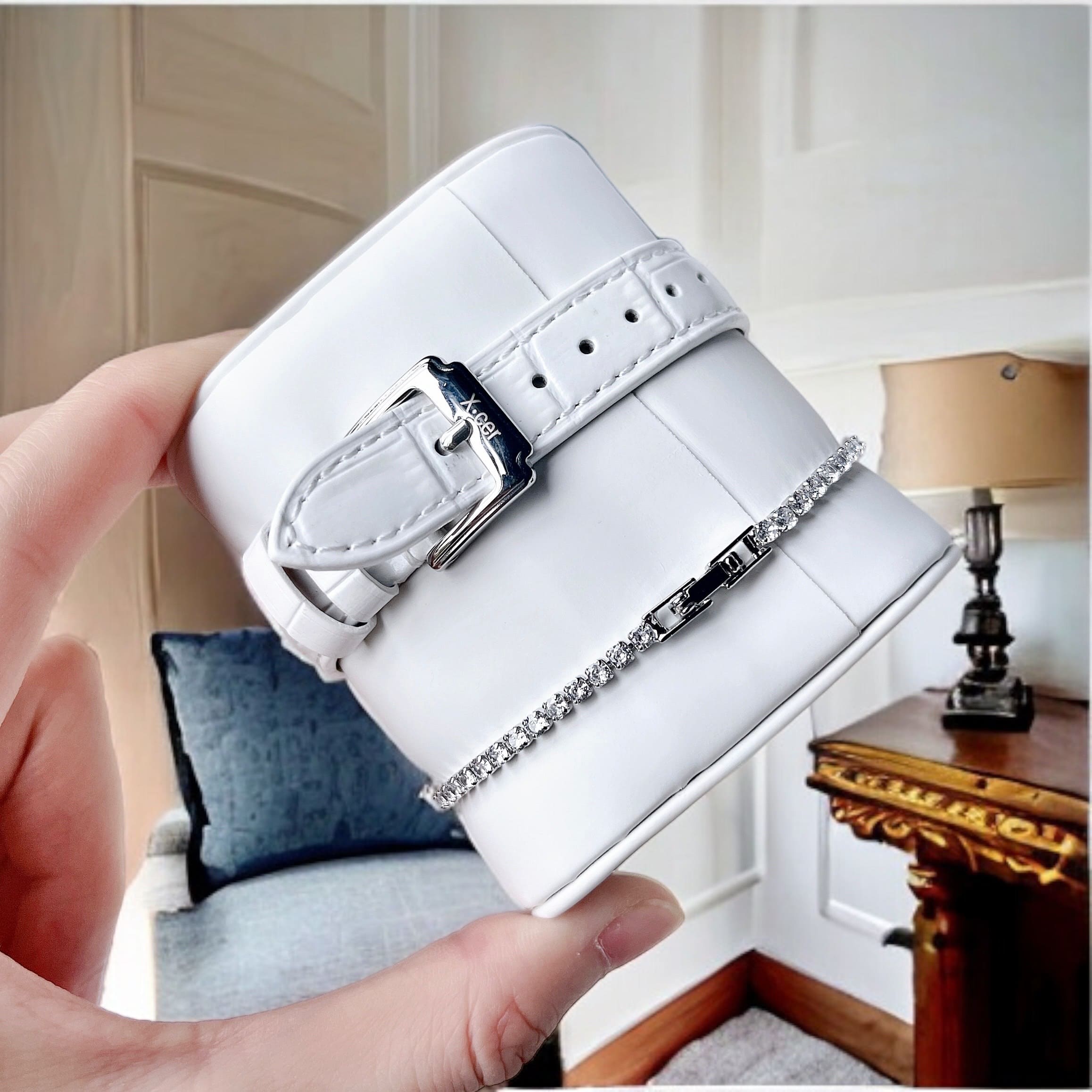 Đồng Hồ Xcer Tựa Patek Philippe |Nữ Giới |Mặt Xanh Lá |Dây Da Trắng |Máy Pin (Quartz) |Size 30mm |donghogiatot.vn