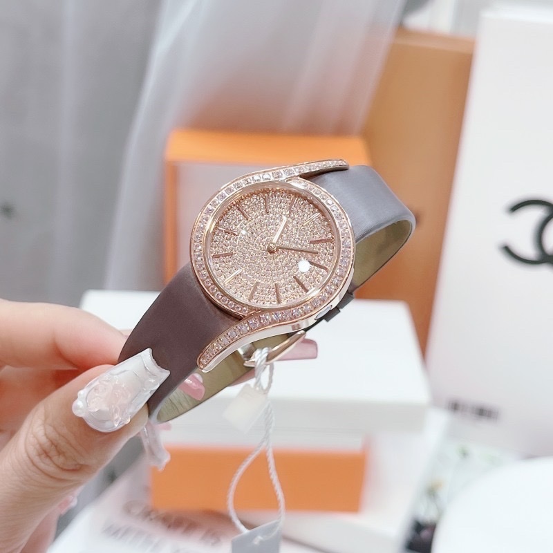 Đồng Hồ Xcer Tựa Piaget |Nữ Giới |Full Đá |Rose Gold |Dây Satin Xám |Máy Pin (Quartz) |Size 32mm |donghogiatot.vn