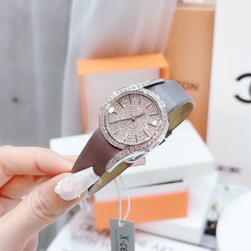 Đồng Hồ Xcer Tựa Piaget |Nữ Giới |Full Đá |Trắng Silver |Dây Da Xám |Máy Pin (Quartz) |Size 32mm |donghogiatot.vn