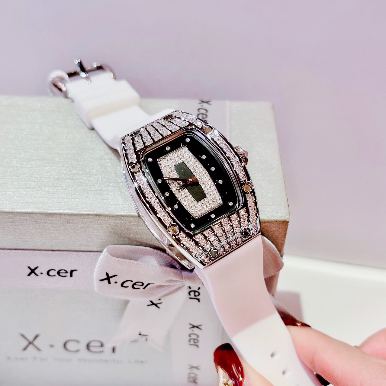 Đồng Hồ Xcer Tựa Richard Mille |Nữ Giới |Đính Đá |Silver |Dây Silicone Trắng |Máy Pin (Quartz) |Size 36mm |donghogiatot.vn