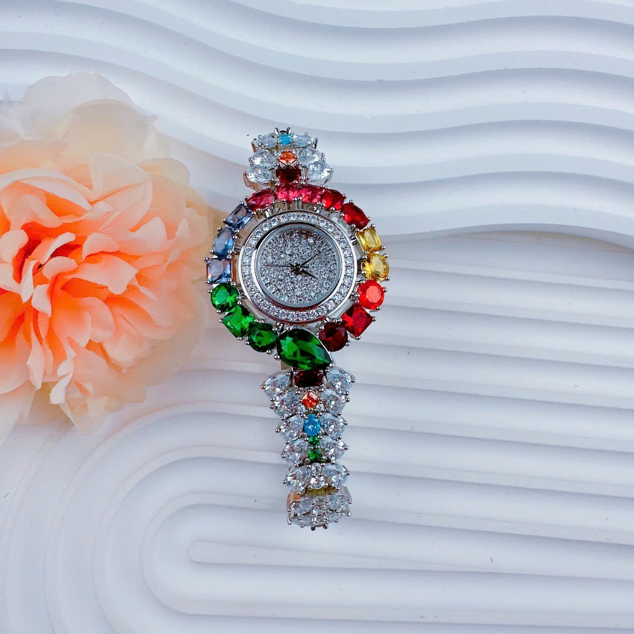 Đồng Hồ Chopard Mặt Đính Pha Lê Nhiều Màu |Nữ Giới |Vòng Tay Silver |Máy Pin (Quartz) |Size 35mm |donghogiatot.vn