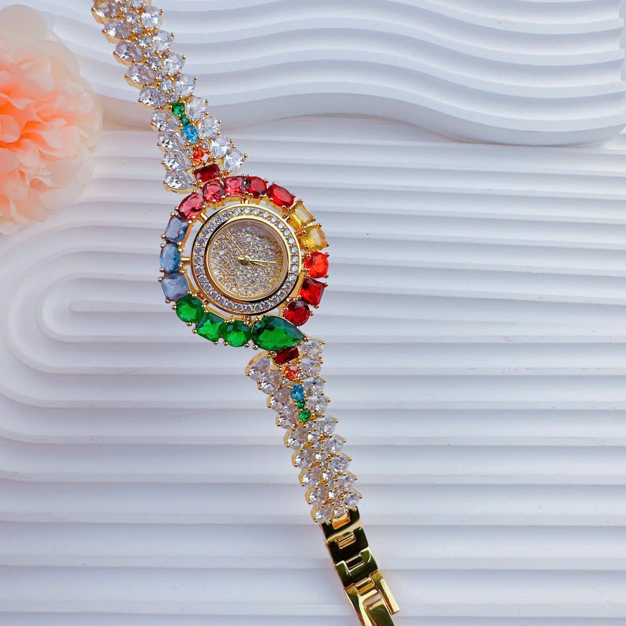 Đồng Hồ Chopard Full Đá 7 Màu |Nữ Giới |Dây Kim Loại Vàng Gold |Máy Pin (Quartz) |Size 35mm |donghogiatot.vn