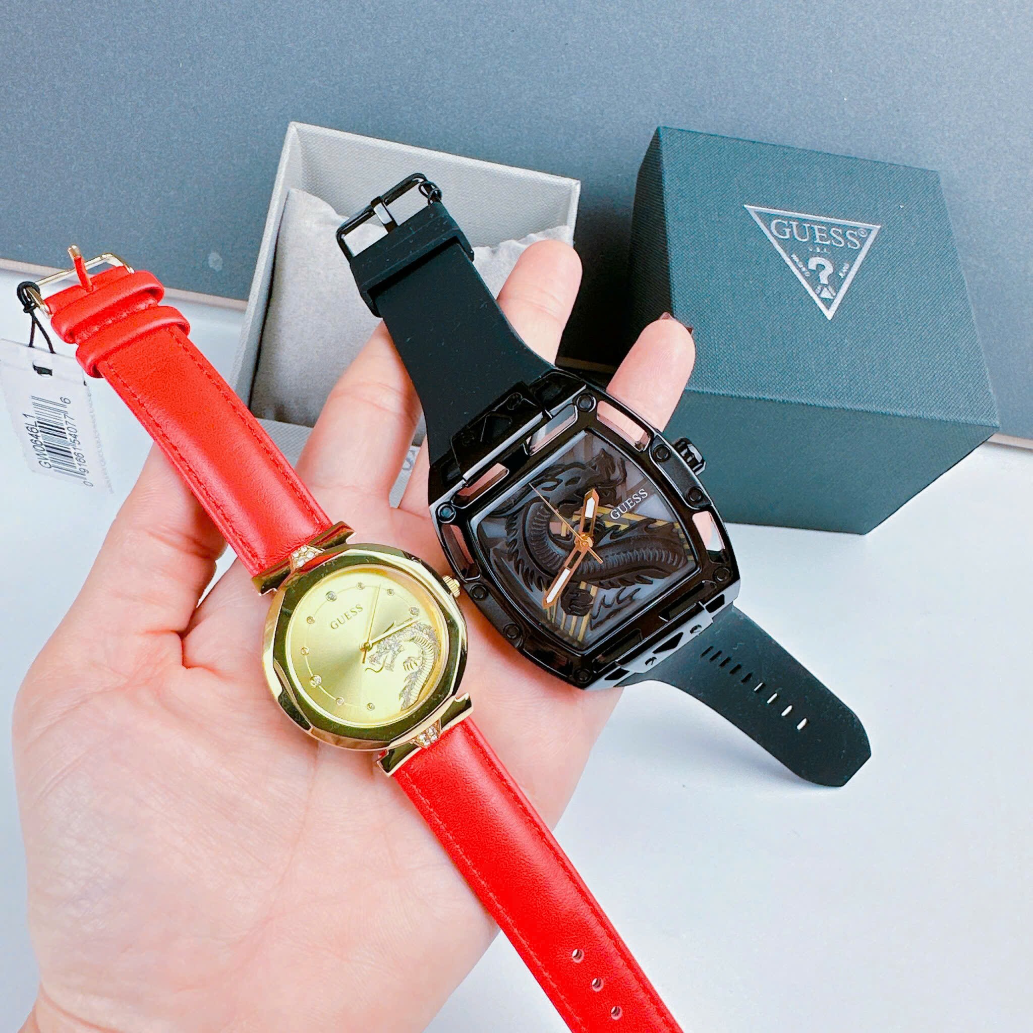 Đồng Hồ Guess Mặt Rồng |Cặp Đôi |Mặt Chữ Nhật |Dây Da |Size 43x34mm |donghogiatot.vn