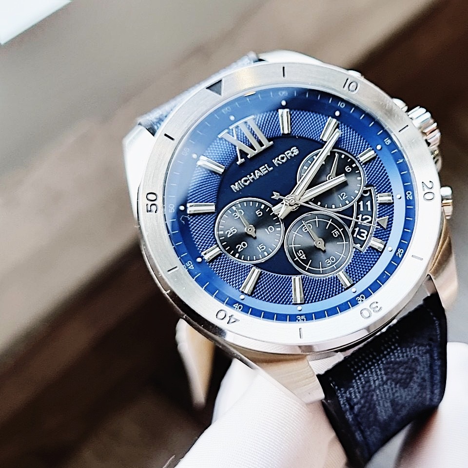 Đồng Hồ Michael Kors Brecken Chronograph |Nam Giới |Silver |Dây Da Xanh |Máy Pin (Quartz) |Size 45mm |donghogiatot.vn
