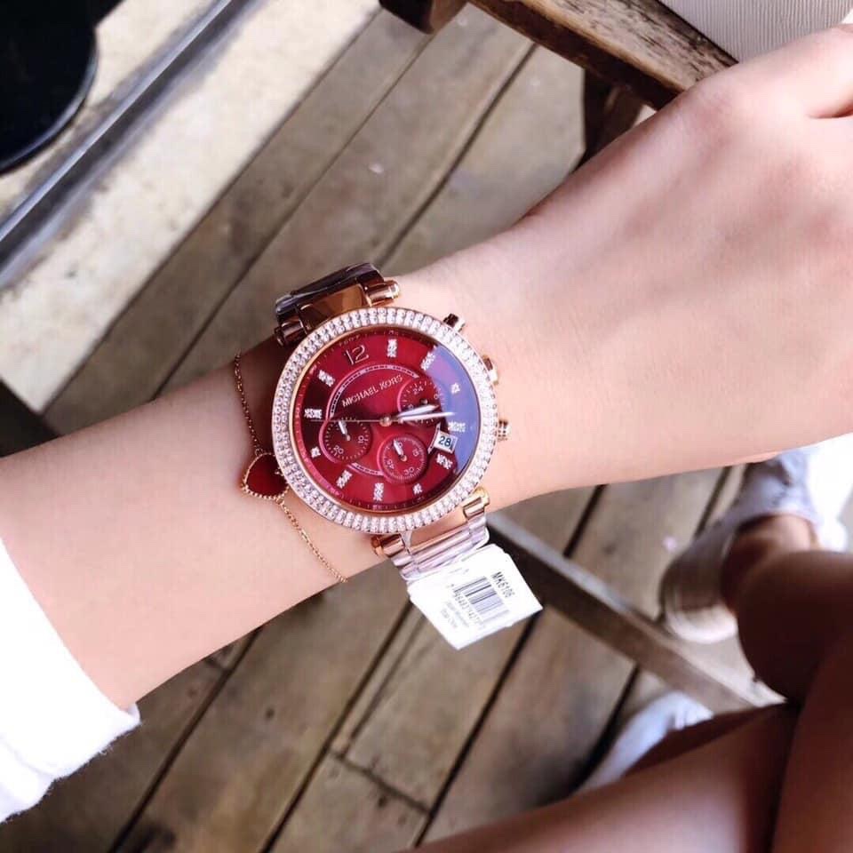 Đồng Hồ Michael Kors Parker |Nữ Giới |Mặt Đỏ |Dây Kim Loại Rose Gold |Máy Pin (Quartz) |Size 38mm |donghogiatot.vn