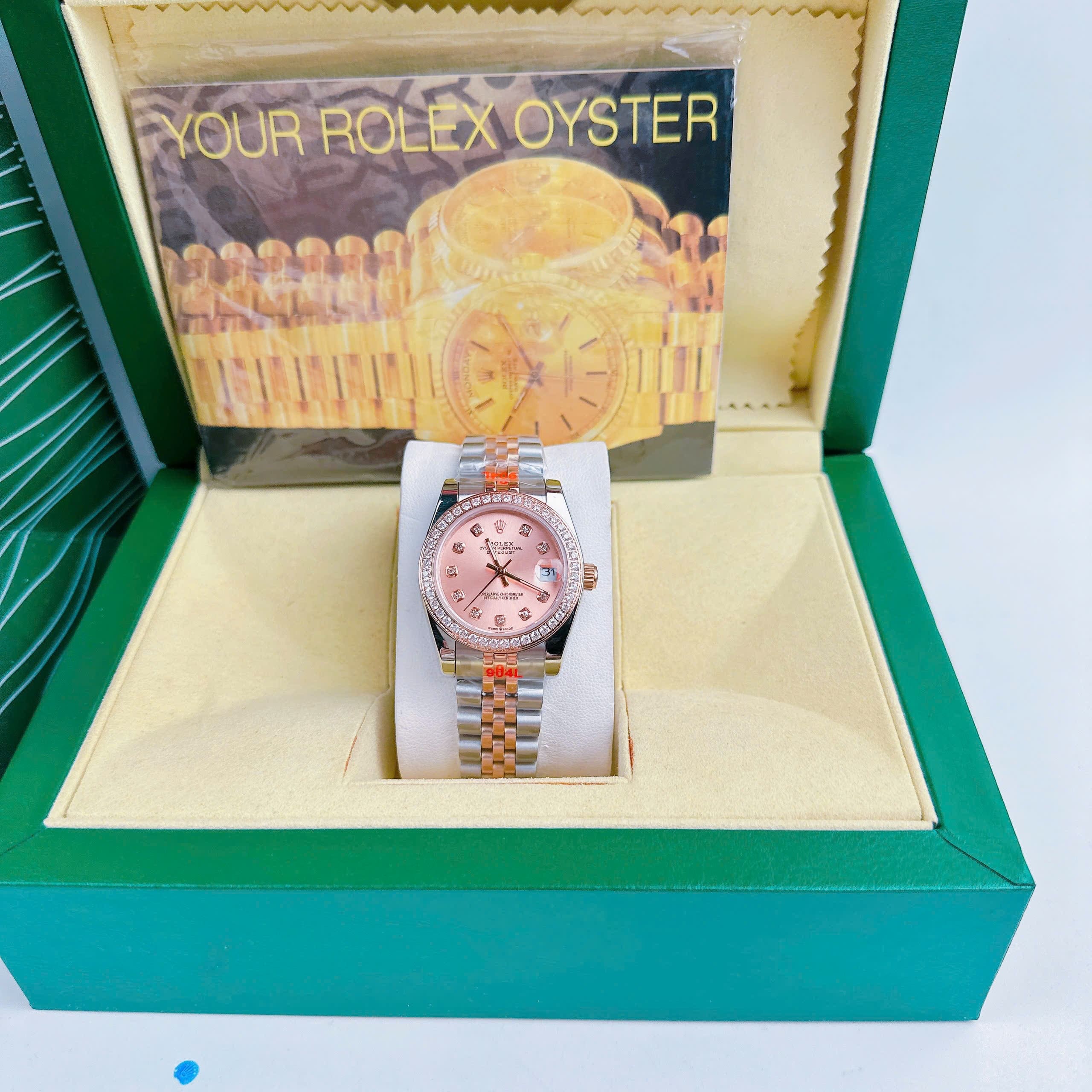 Đồng Hồ Rolex Đính Đá |Cặp Đôi |Mặt Hồng |Dây Kim Loại Demi Rose |Máy Pin (Máy Quartz) |Size 36x31mm |donghogiatot.vn