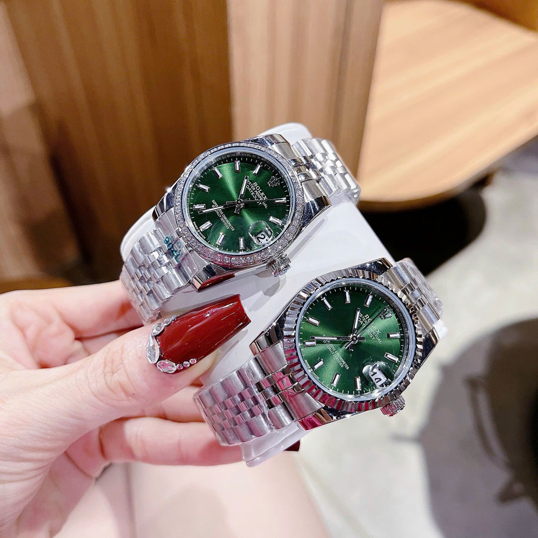 Đồng Hồ Rolex Đính Đá |Nữ Giới |Mặt Xanh Lá |Dây Kim Loại Silver |Máy Pin (Máy Quartz) |Size 31mm |donghogiatot.vn