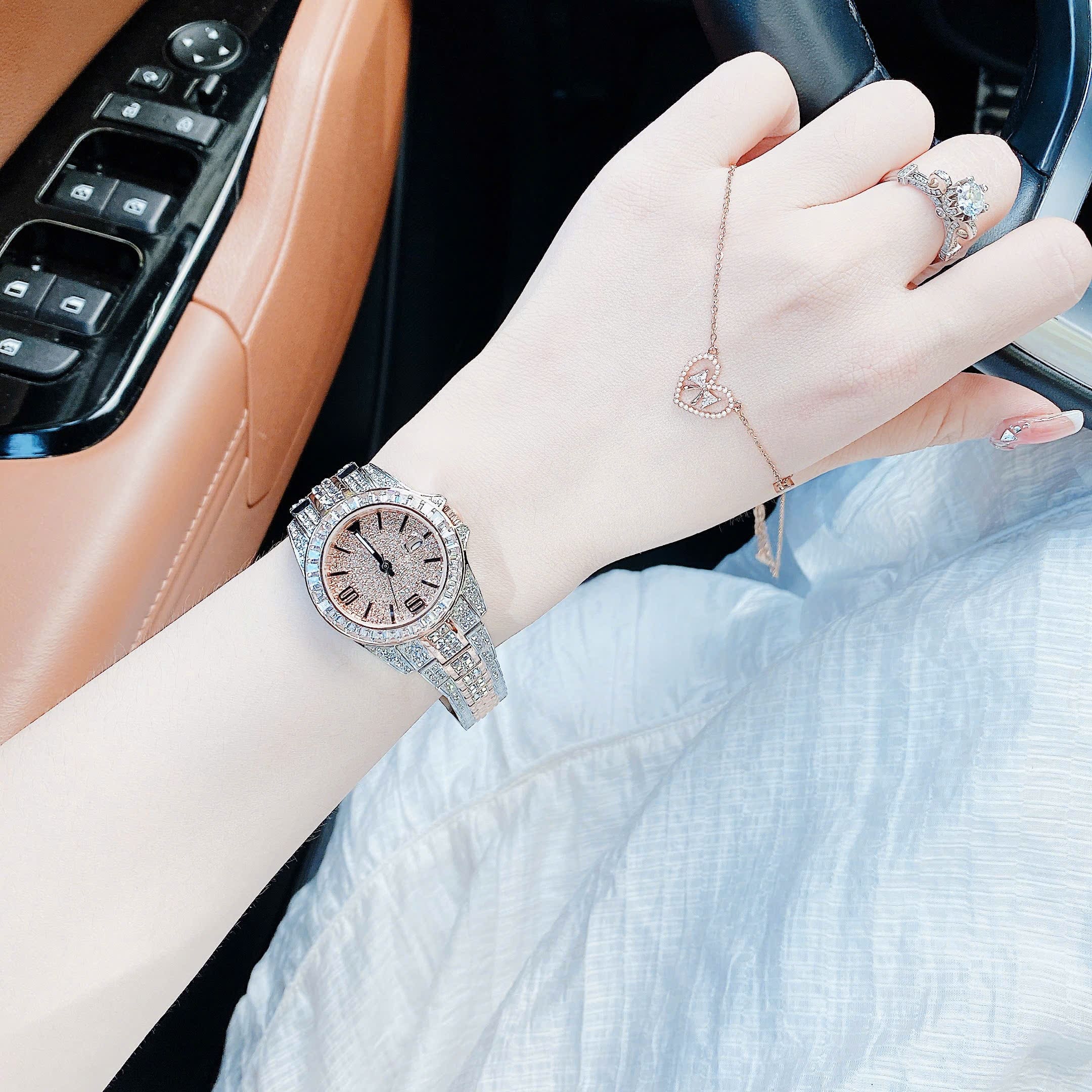 Đồng Hồ Davena Full Đá Swarovski |Nữ Giới |Dây Kim Loại Demi Rose Gold |Máy Pin (Quartz) |Size 33mm |donghogiatot.vn