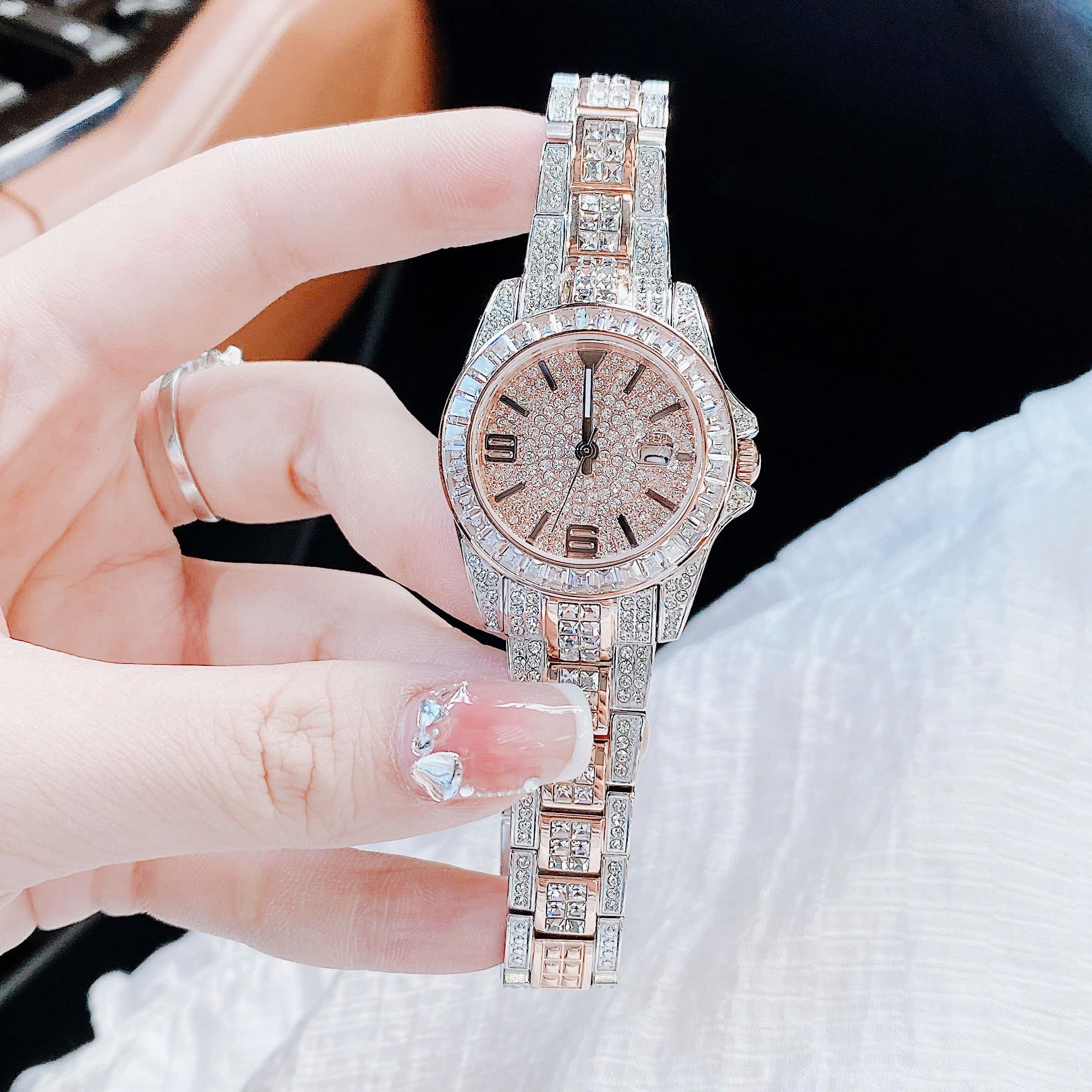 Đồng Hồ Davena Full Đá Swarovski |Nữ Giới |Dây Kim Loại Demi Rose Gold |Máy Pin (Quartz) |Size 33mm |donghogiatot.vn