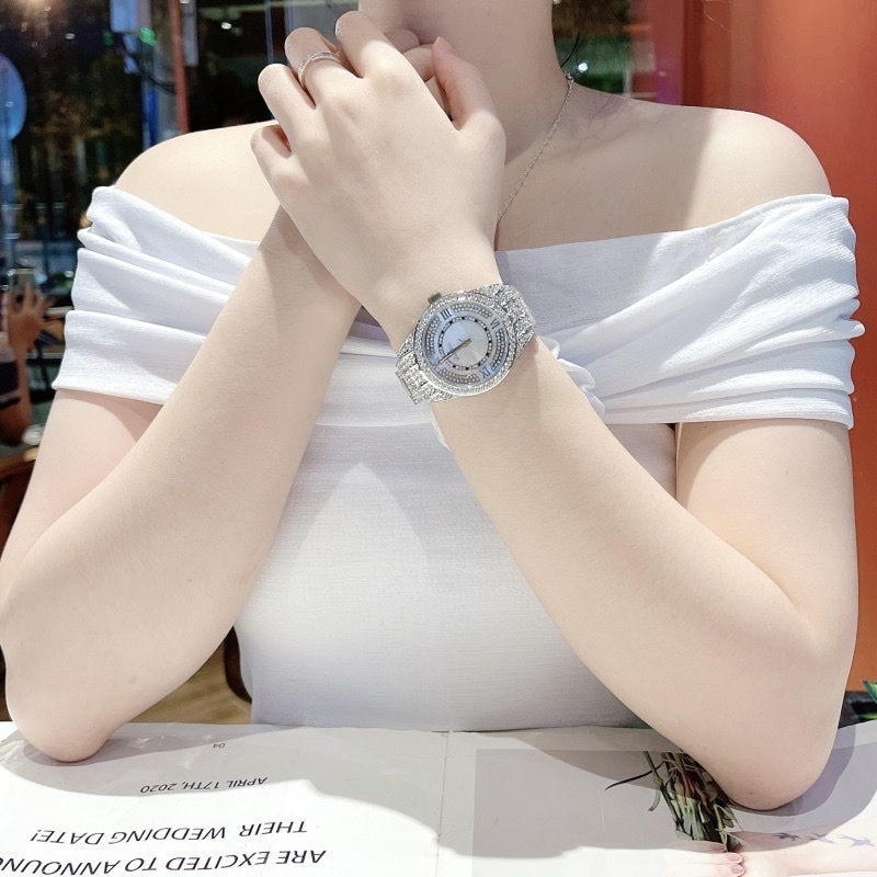 Đồng Hồ Davena Mặt Xà Cừ |Nữ Giới |Đính Đá |Dây Kim Loại Silver |Máy Pin (Quartz) |Size 38mm |donghogiatot.vn