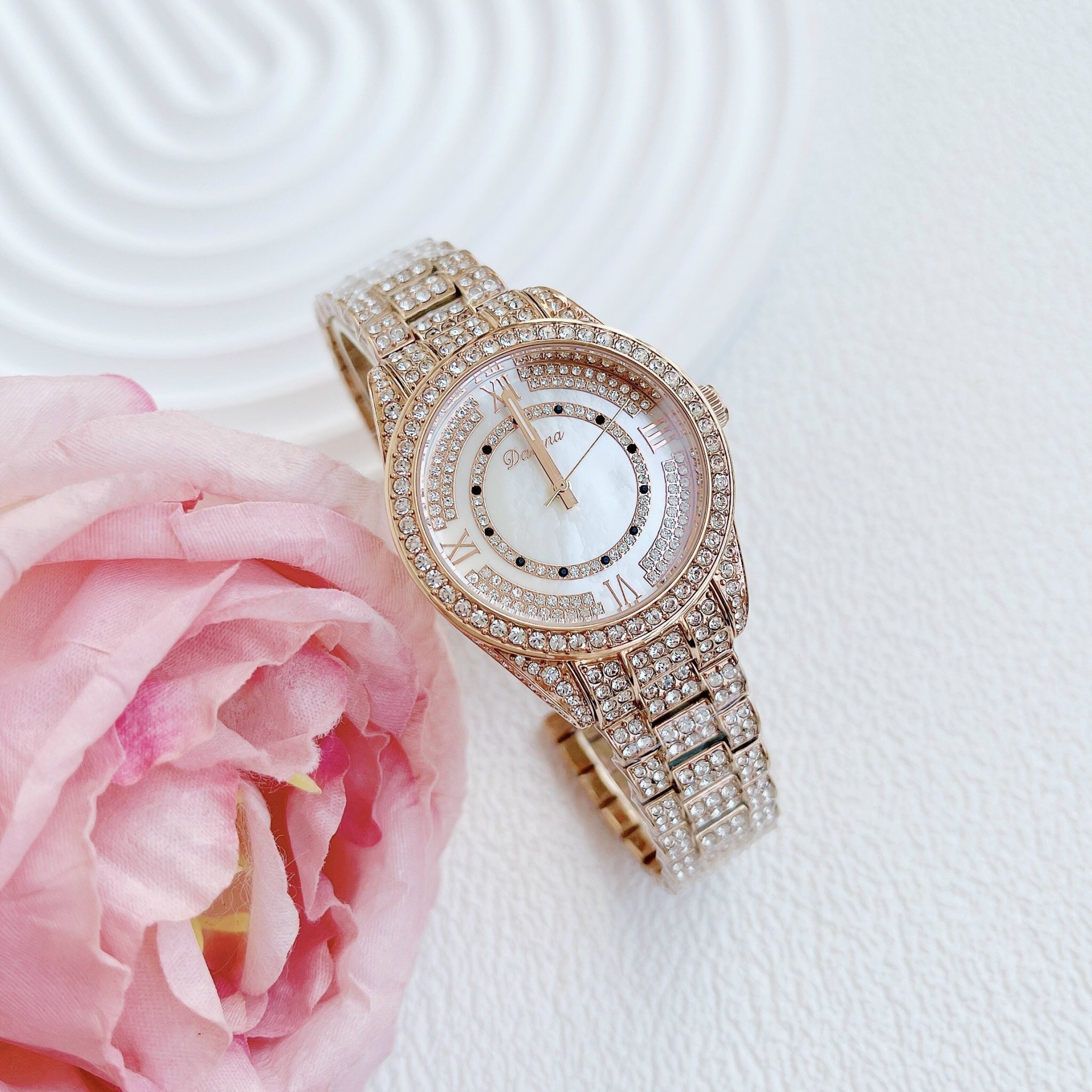 Đồng Hồ Davena Mặt Xà Cừ |Nữ Giới |Đính Đá |Dây Kim Loại Rose Gold |Máy Pin (Quartz) |Size 38mm |donghogiatot.vn
