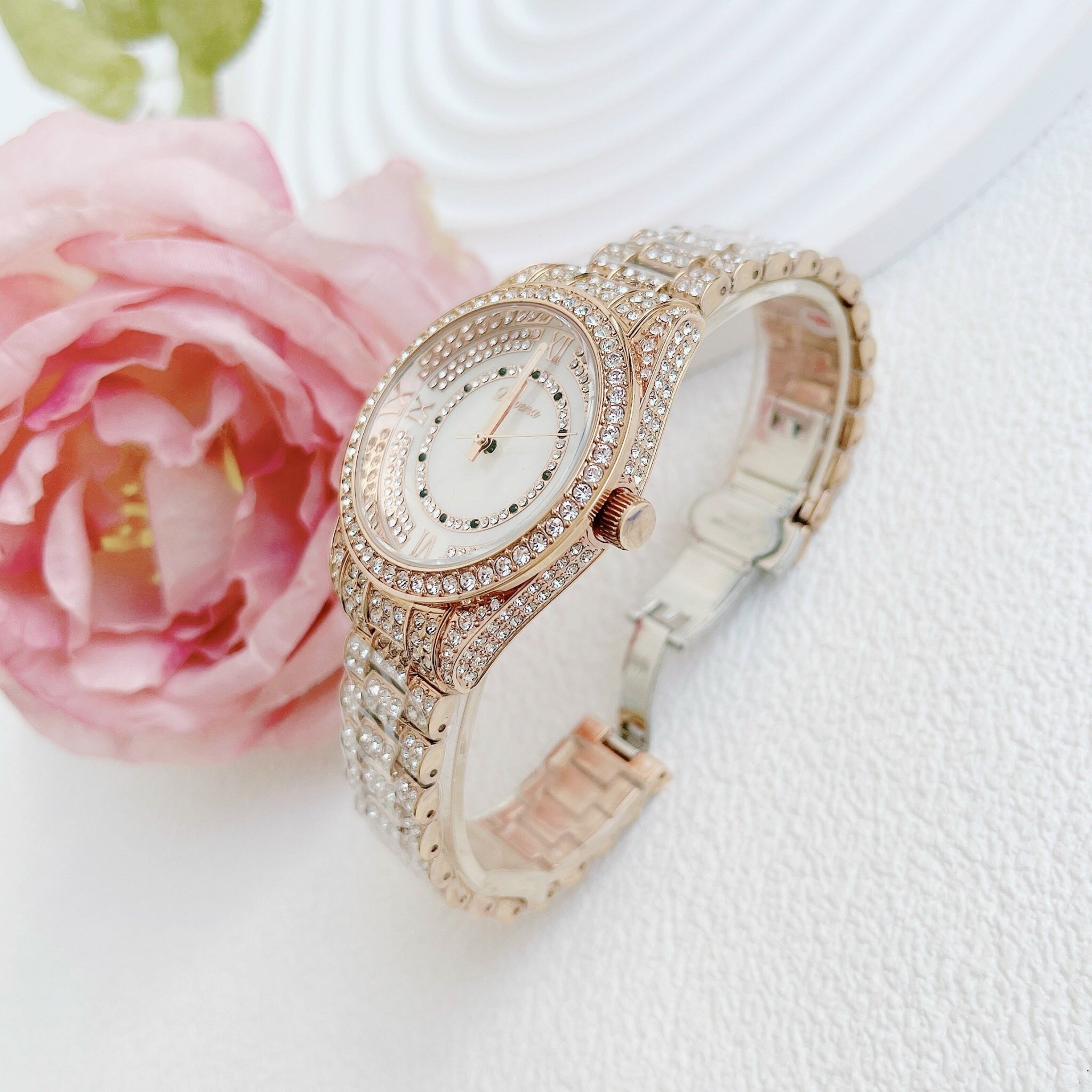 Đồng Hồ Davena Mặt Xà Cừ |Nữ Giới |Đính Đá |Dây Kim Loại Rose Gold |Máy Pin (Quartz) |Size 38mm |donghogiatot.vn