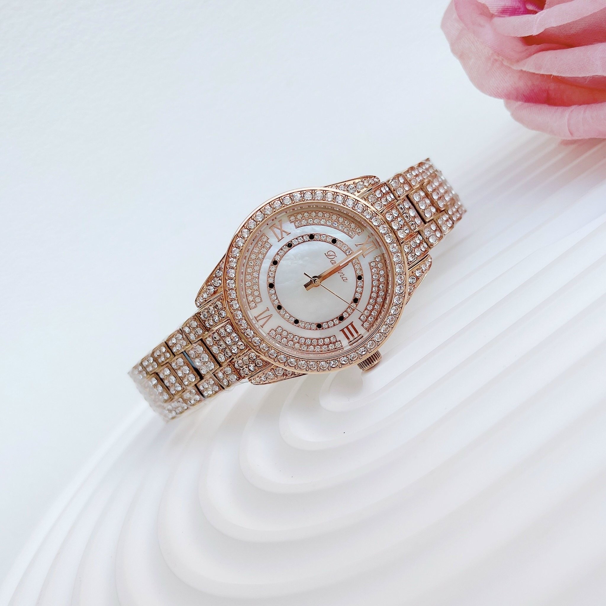 Đồng Hồ Davena Mặt Xà Cừ |Nữ Giới |Đính Đá |Dây Kim Loại Rose Gold |Máy Pin (Quartz) |Size 38mm |donghogiatot.vn