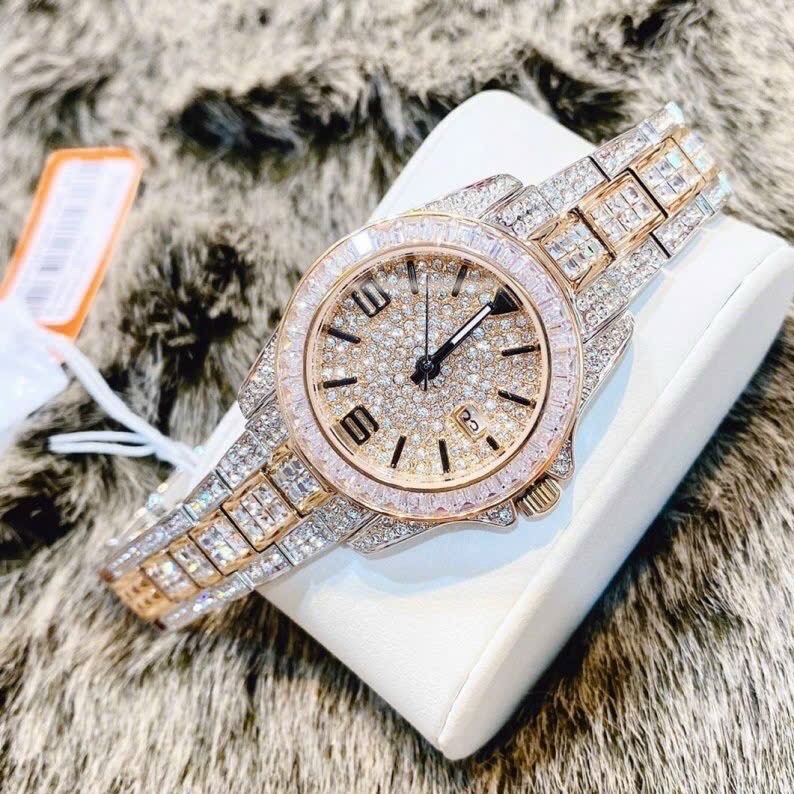 Đồng Hồ Davena Full Đá Swarovski |Nữ Giới |Dây Kim Loại Demi Rose Gold |Máy Pin (Quartz) |Size 33mm |donghogiatot.vn