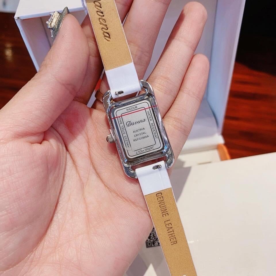Đồng Hồ Davena Mặt Chữ Nhật |Nữ Giới |Đính Đá |Silver |Dây Da Trắng |Máy Pin (Quartz) |Size 21x27mm |donghogiatot.vn