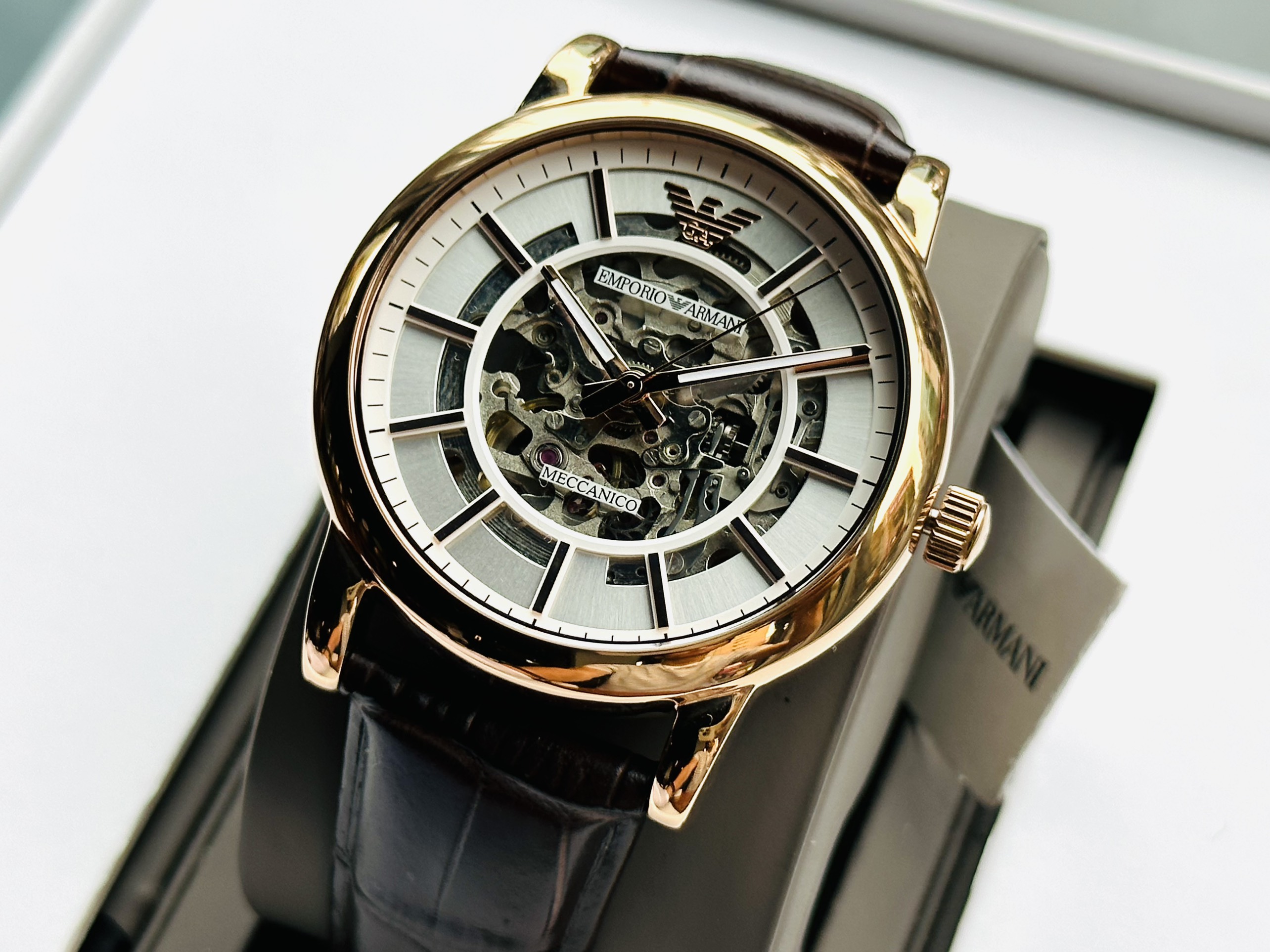 Đồng Hồ Emporio Armani Skeleton |Rose Gold |Nam Giới |Dây Da |Máy Cơ (Automatic) |Size 41mm |Donghogiatot.vn