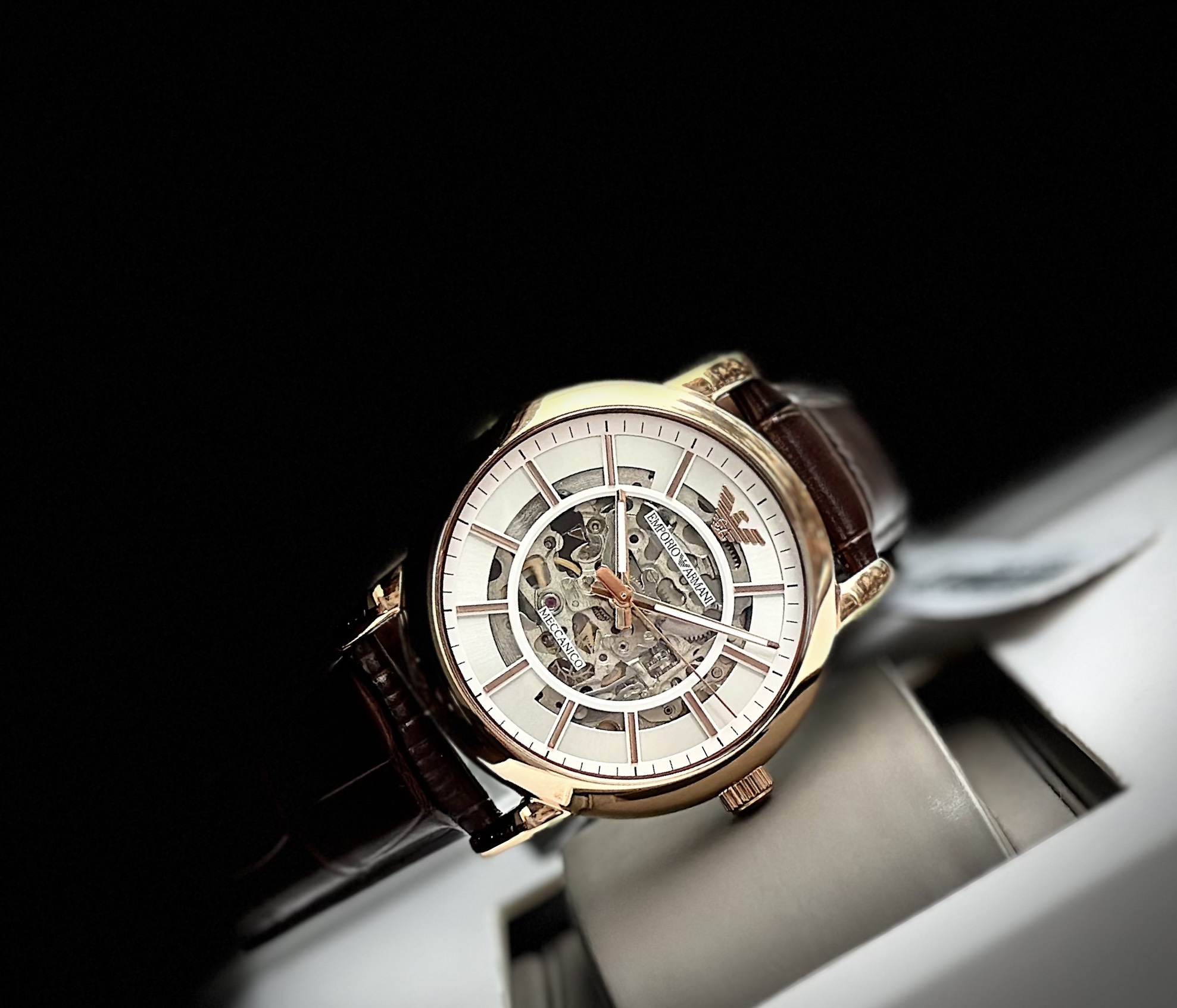 Đồng Hồ Emporio Armani Skeleton |Rose Gold |Nam Giới |Dây Da |Máy Cơ (Automatic) |Size 41mm |Donghogiatot.vn