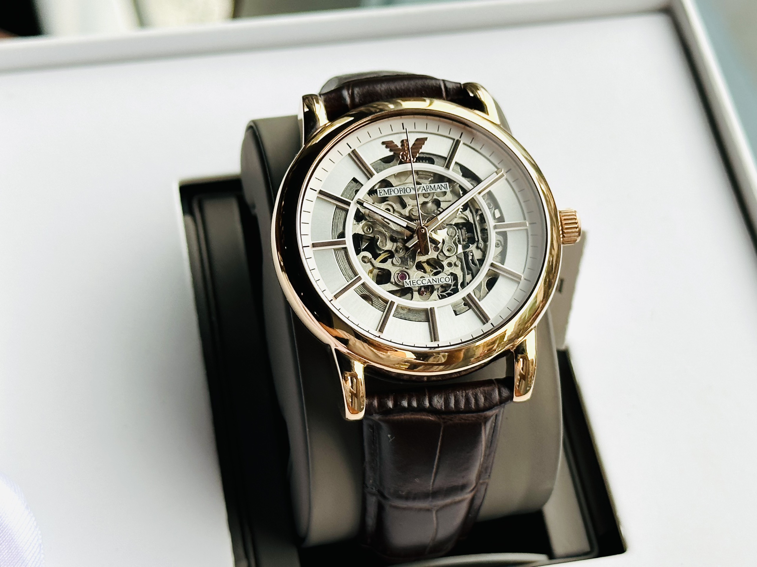 Đồng Hồ Emporio Armani Skeleton |Rose Gold |Nam Giới |Dây Da |Máy Cơ (Automatic) |Size 41mm |Donghogiatot.vn