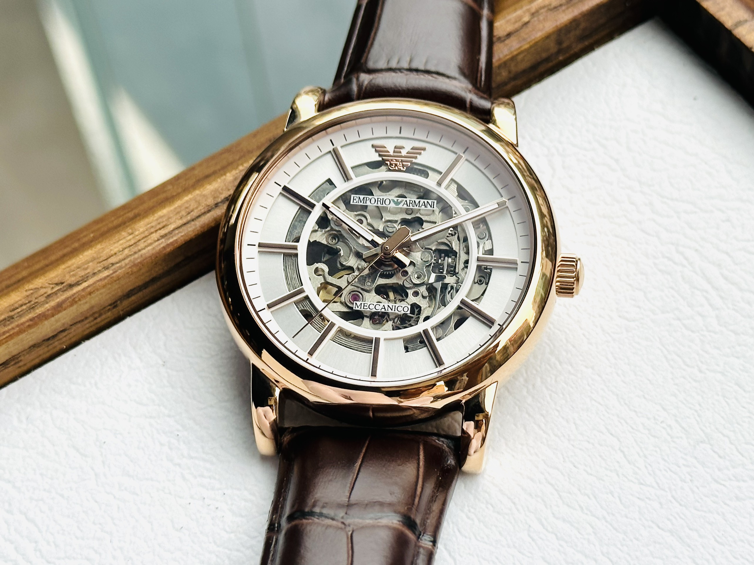 Đồng Hồ Emporio Armani Skeleton |Rose Gold |Nam Giới |Dây Da |Máy Cơ (Automatic) |Size 41mm |Donghogiatot.vn