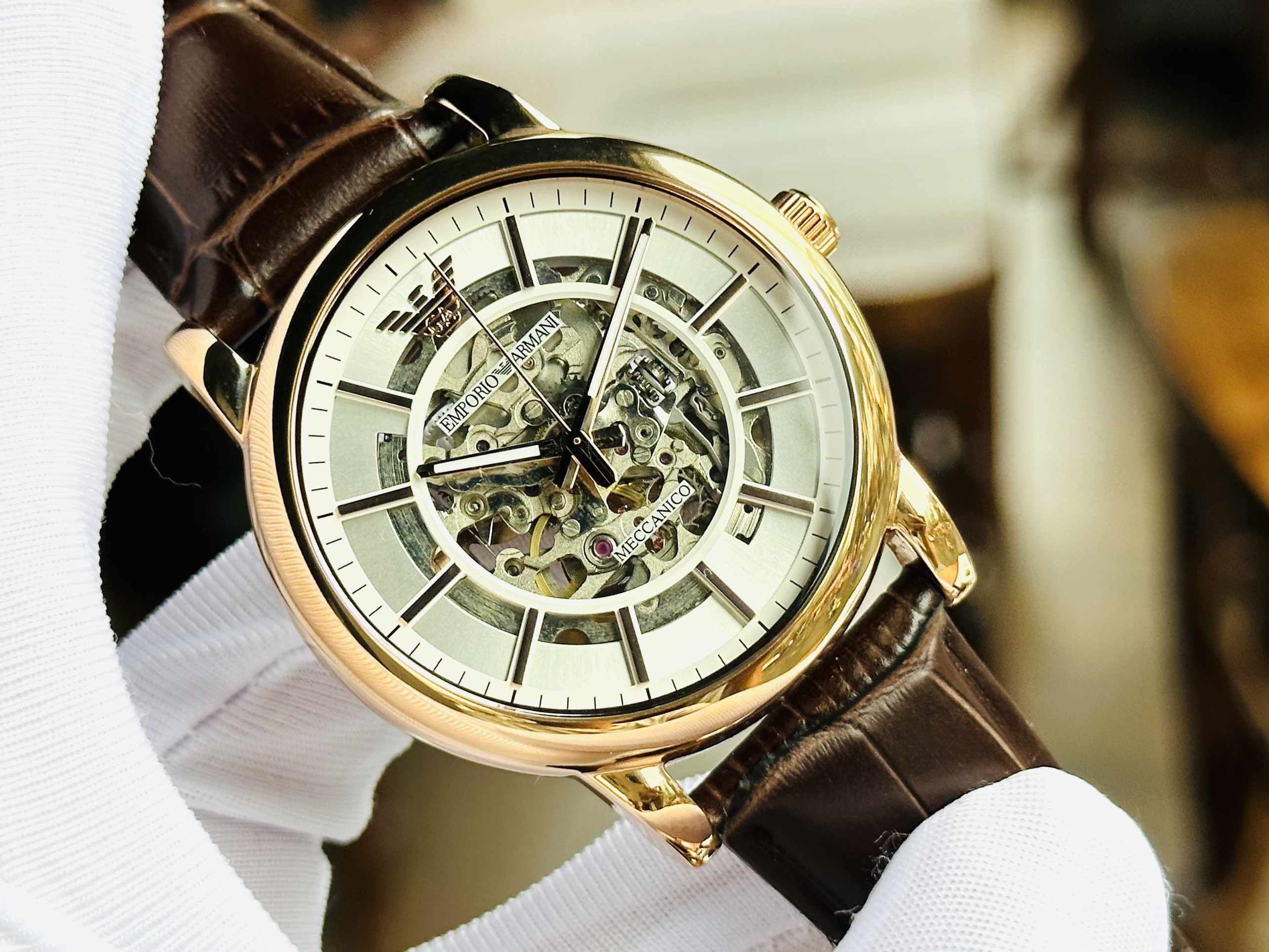 Đồng Hồ Emporio Armani Skeleton |Rose Gold |Nam Giới |Dây Da |Máy Cơ (Automatic) |Size 41mm |Donghogiatot.vn