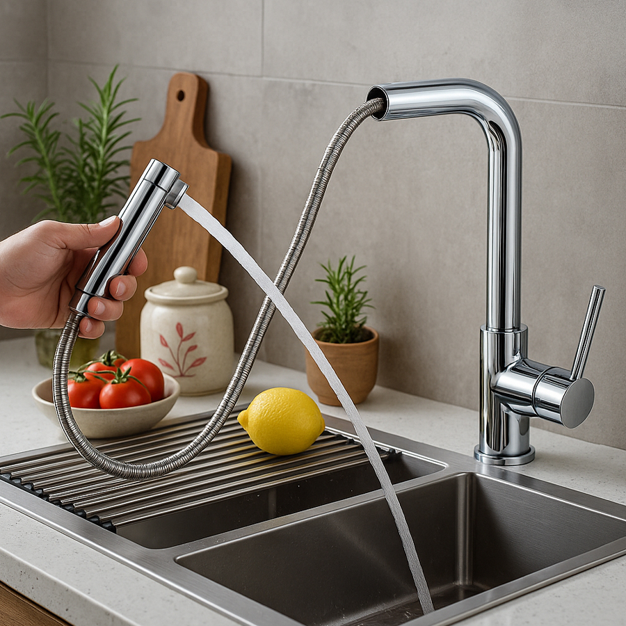 2 tính năng nước của vòi rửa bát rút dây