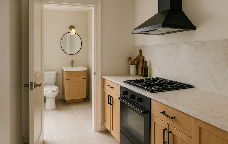 Bếp và nhà vệ sinh nằm đối diện hoặc quá gần