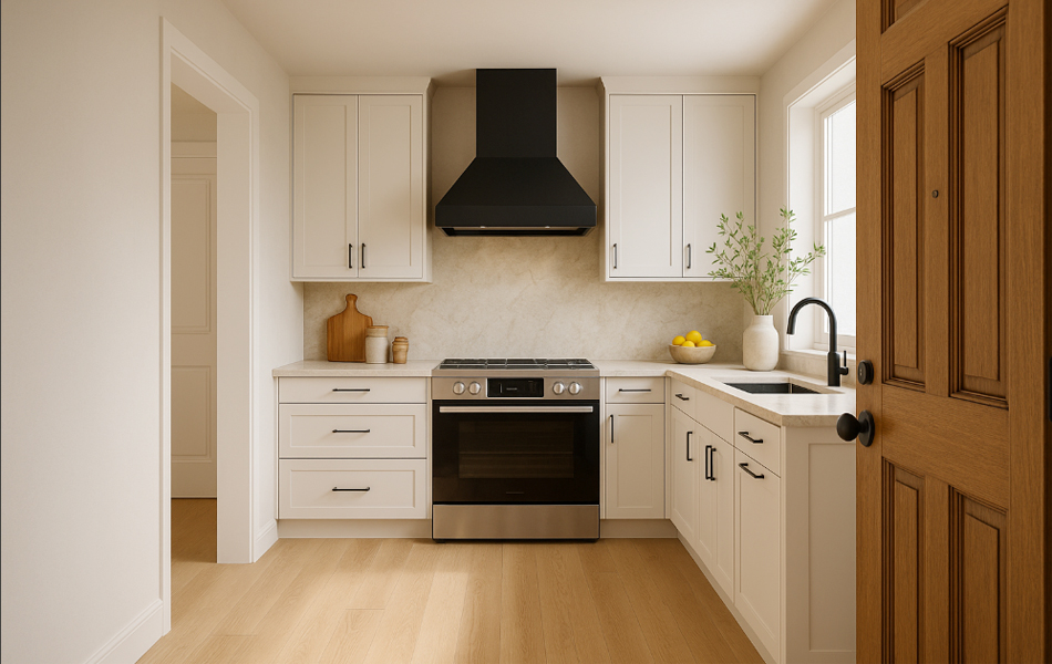 Bếp đối diện cửa chính – Tài lộc vừa vô đã... quay xe!