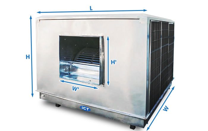 Thông số kích thước Máy làm mát công nghiệp iCT-750D - Ly tâm Inox