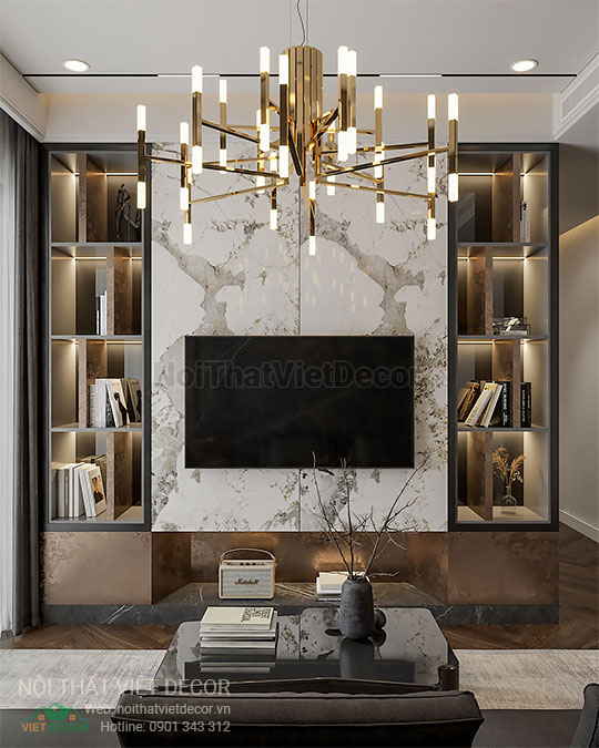 Nội thất Việt Decor thiết kế thi công nội thất căn hộ 3 phòng ngủ 89.39 m2 tại tp hồ chí minh phòng khách kệ ti vi