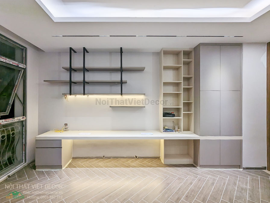 Nội Thất Việt Decor thiết kế thi công nội thất, tủ bếp gỗ công nghiệp An Cường, nhà phố 3 phòng ngủ tại tỉnh Cần Thơ, bàn làm việc