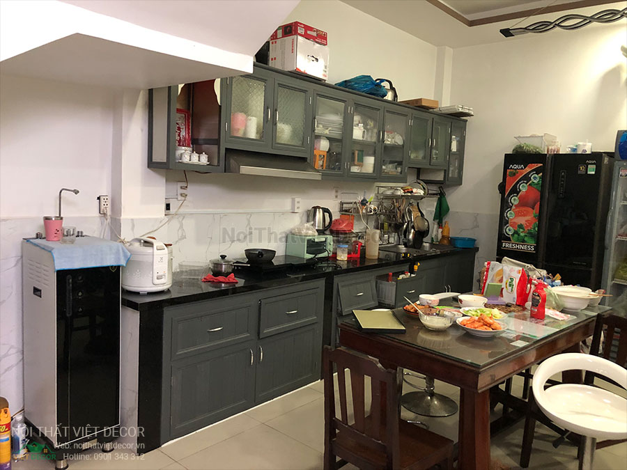 Nội thất Việt Decor thiết kế thi công tủ bếp hiện đại chữ I, gỗ công nghiệp MDF chống ẩm phủ melamine, nhựa sơn 2k An Cường quận Tân Phú Hồ Chí Minh - khảo sát hiện trạng