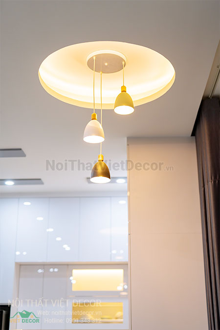 Nội Thất Việt Decor thiết kế thi công nội thất, tủ bếp gỗ công nghiệp An Cường, nhà phố 3 tầng tại thành phố Biên Hòa, Đồng Nai, đèn treo bàn ăn