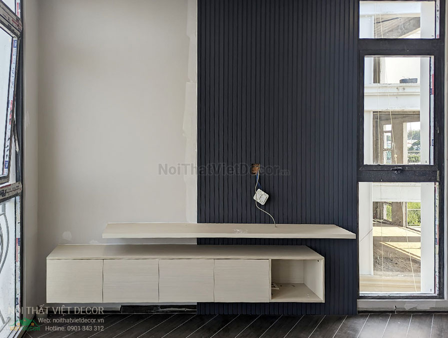 Nội Thất Việt Decor thiết kế thi công nội thất, tủ bếp gỗ công nghiệp An Cường, nhà phố 3 phòng ngủ tại tỉnh Cần Thơ, kệ ti vi phòng ngủ 1