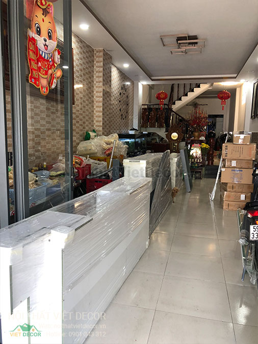 Nội thất Việt Decor thiết kế thi công tủ bếp hiện đại chữ I, gỗ công nghiệp MDF chống ẩm phủ melamine, nhựa sơn 2k An Cường quận Tân Phú Hồ Chí Minh - Tập kết vật tư