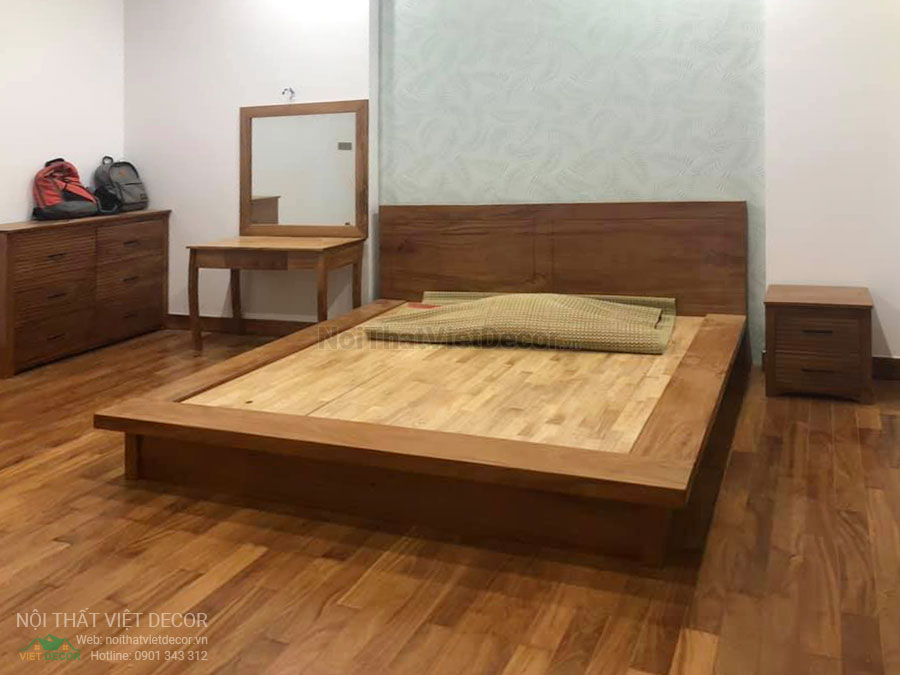 Nội Thất Việt Decor thiết kế thi công nội thất, tủ bếp gỗ sồi tự nhiên nhà ở gia đình chị Trang tại Bình Dương, bàn trang điểm phòng ngủ